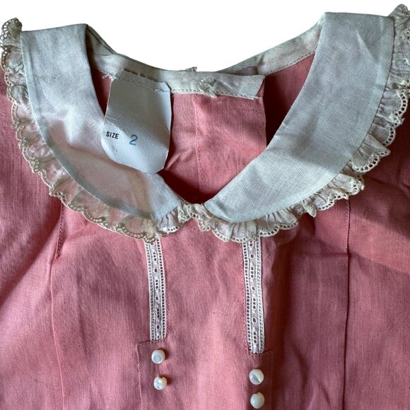 Vintage 1940s Childs Peach Pink Romper Shorts Lace Trim & Buttons 2 Piece - Picture 2 of 15